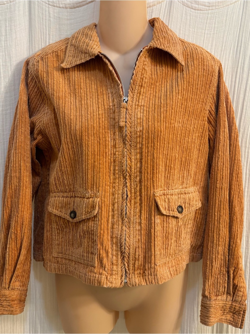 Vintage At Last & Co. Cropped Wide-Wale Corduroy Zip-Up Utility Jacket size s